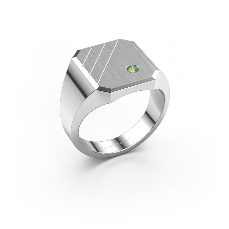Image of Signet ring Patrick 3 585 white gold Tourmaline green 2.5 mm
