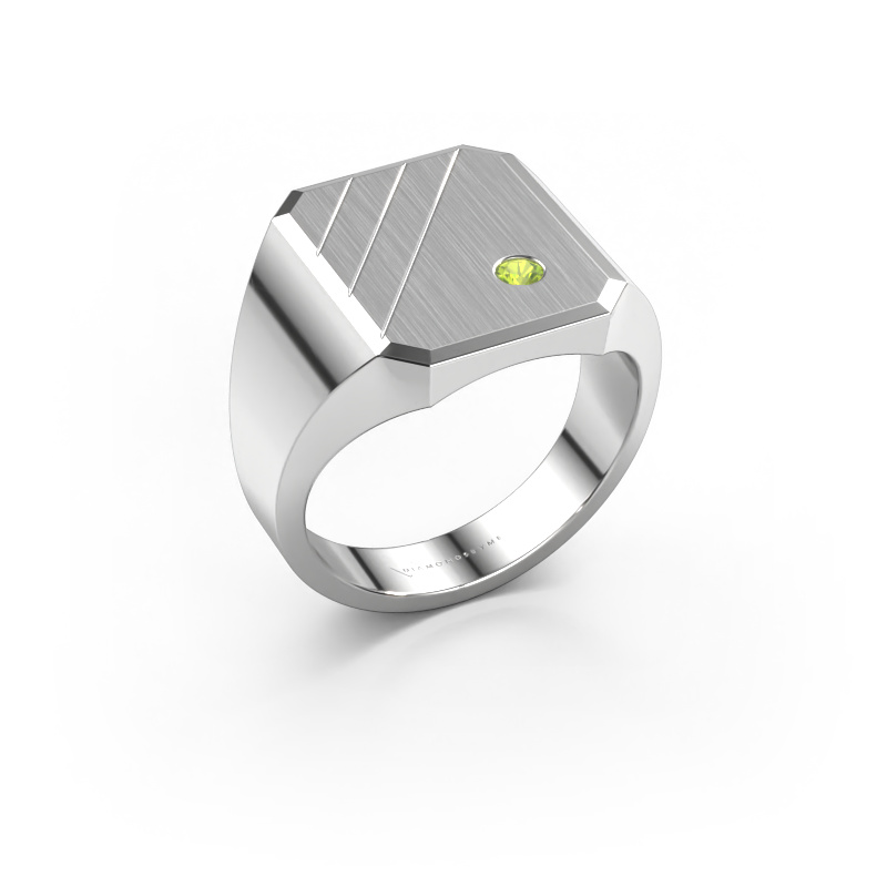 Image of Signet ring Patrick 4 950 platinum Peridot 2.5 mm