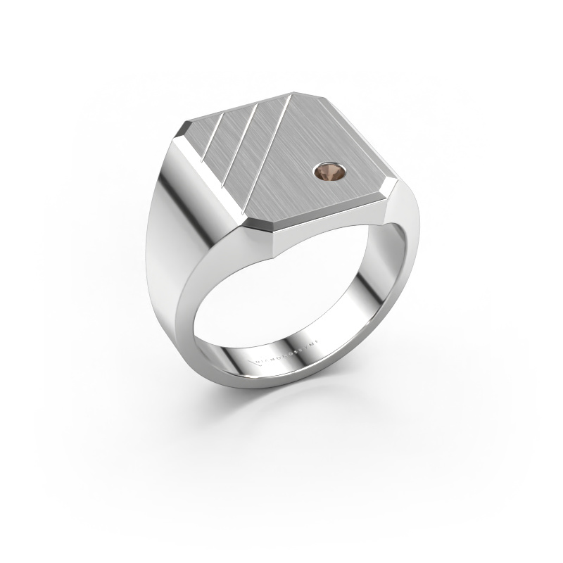 Image of Signet ring Patrick 4 950 platinum Smokey quartz 2.5 mm