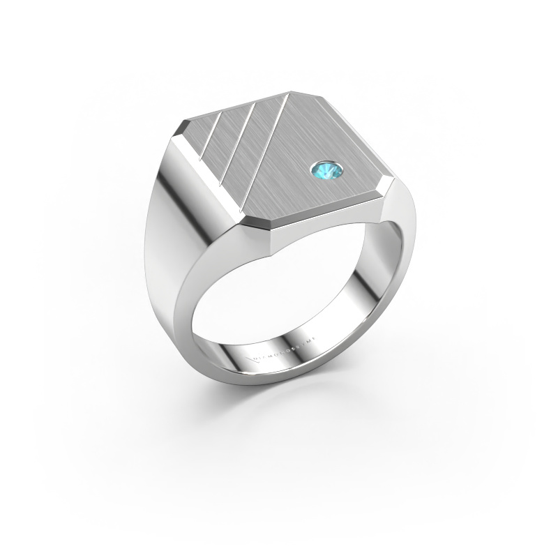 Image of Signet ring Patrick 4 950 platinum Blue topaz 2.5 mm
