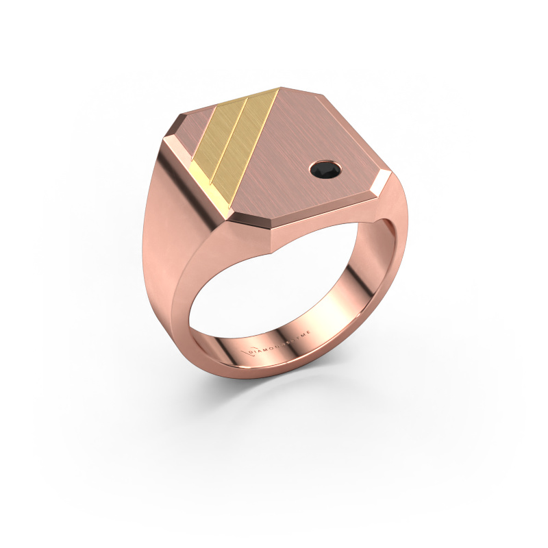 Image of Signet ring Patrick 5 585 rose gold Black diamond 0.072 crt