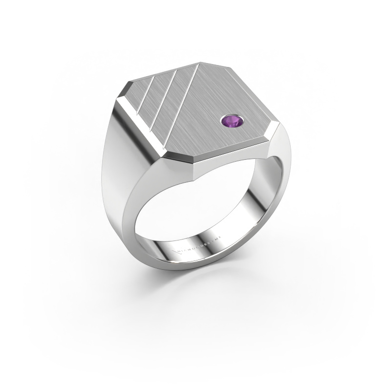 Image of Signet ring Patrick 5 950 platinum Amethyst 2.5 mm