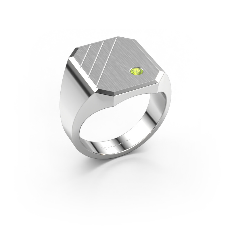 Image of Signet ring Patrick 5 950 platinum Peridot 2.5 mm