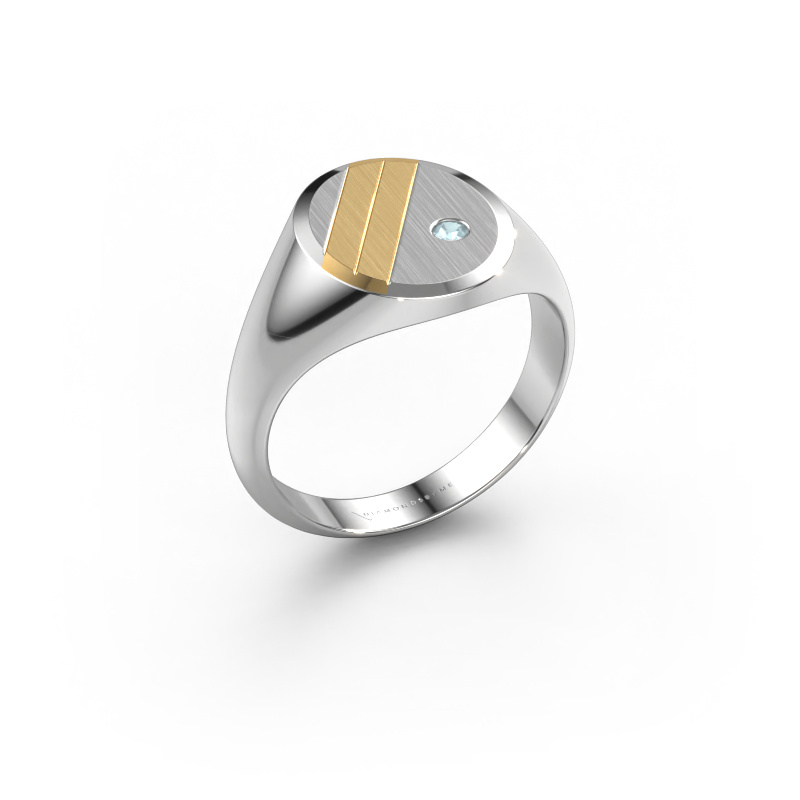 Image de Chevalière Wesley 2 585 or blanc Aigue-marine 2 mm