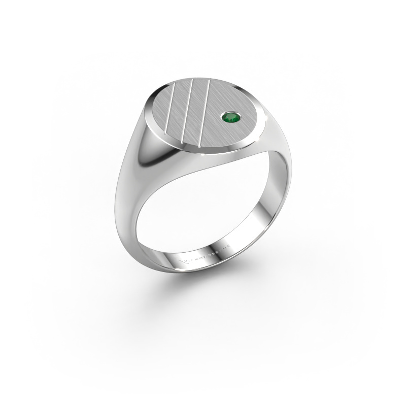 Image of Signet ring Wesley 3 950 platinum Emerald 2 mm