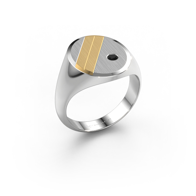 Image of Signet ring Wesley 4 585 white gold Black diamond 0.072 crt
