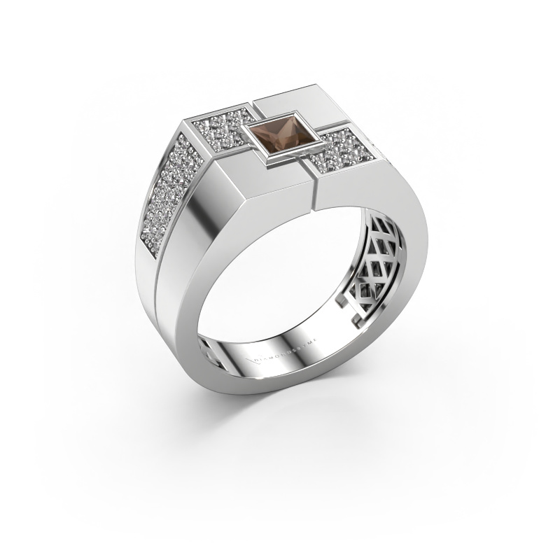 Image of Men's ring Rogier 585 white gold Smokey quartz 4 mm