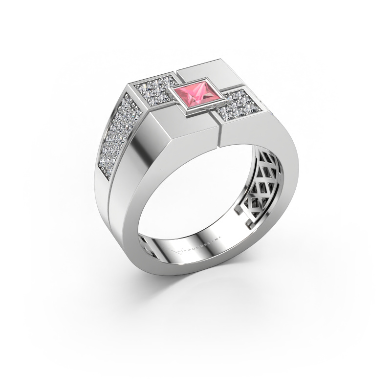 Image de Bague pour homme Rogier 585 or blanc Rose tourmaline 4 mm