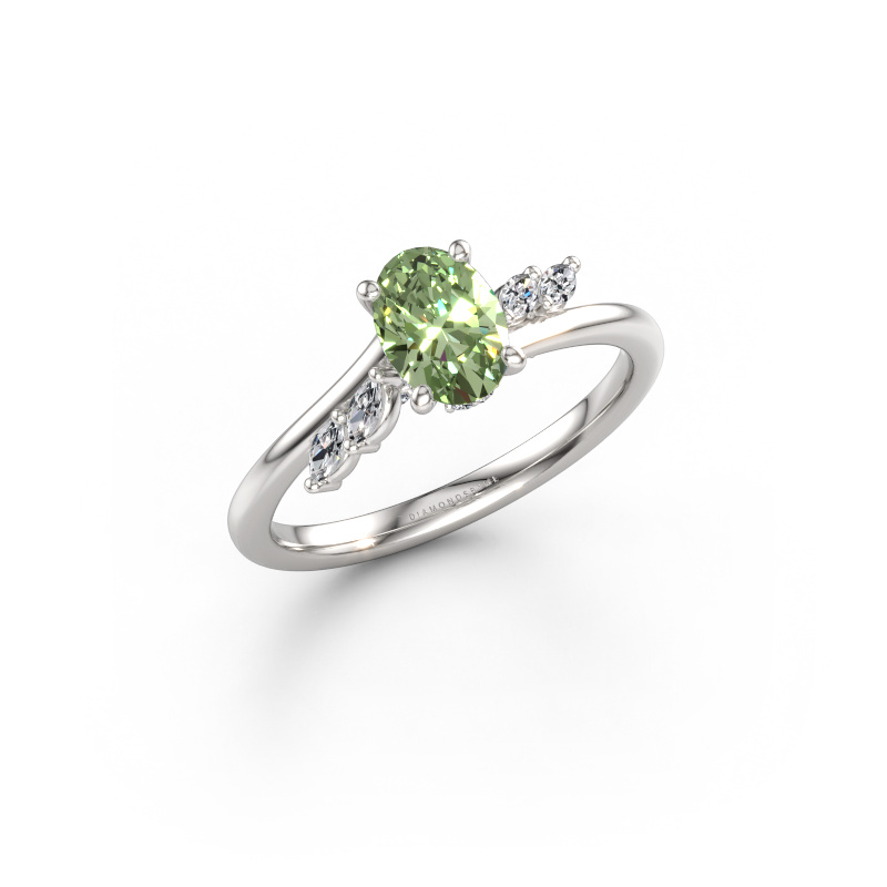 Imagen de Anillo de compromiso Rosalee OVL 585 oro blanco Diamante verde de laboratorio 7x5 mm
