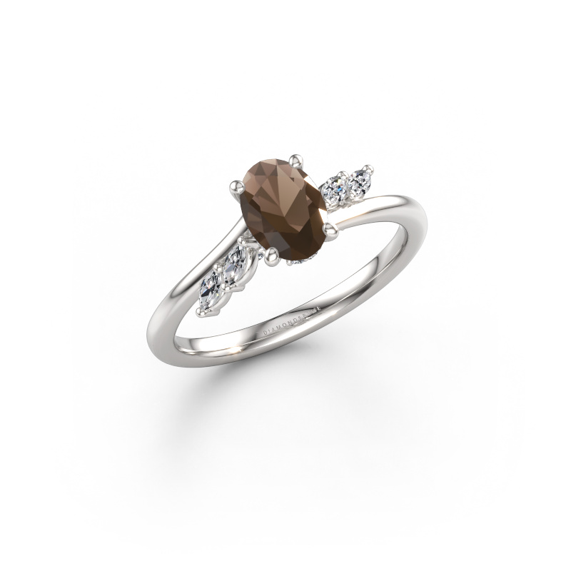 Image of Engagement ring Rosalee OVL 585 white gold Smokey quartz 7x5 mm