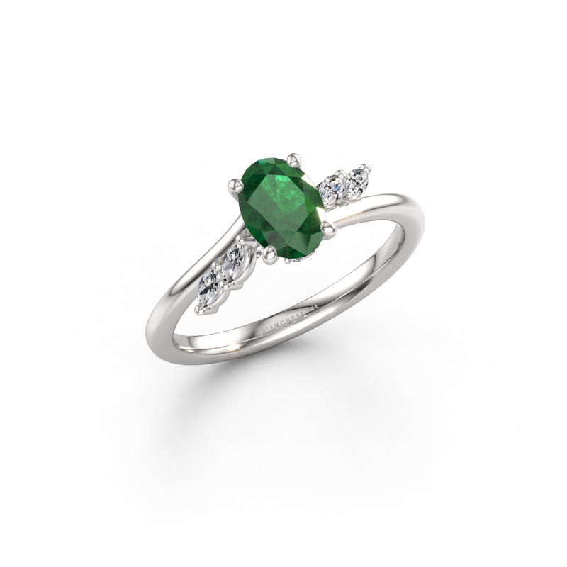 Image de Bague de fiançailles Rosalee OVL 585 or blanc Emeraude 7x5 mm