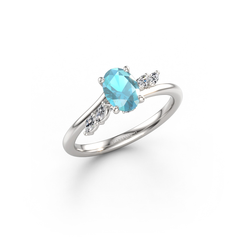 Image de Bague de fiançailles Rosalee OVL 585 or blanc Topaze bleue 7x5 mm