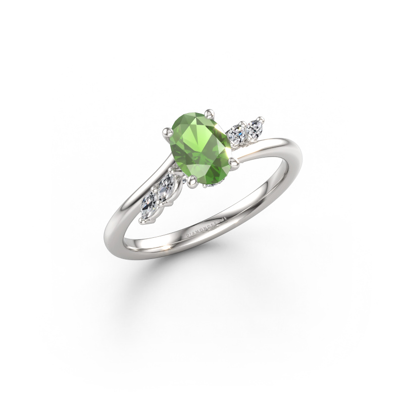 Image de Bague de fiançailles Rosalee OVL 585 or blanc Vert tourmaline 7x5 mm