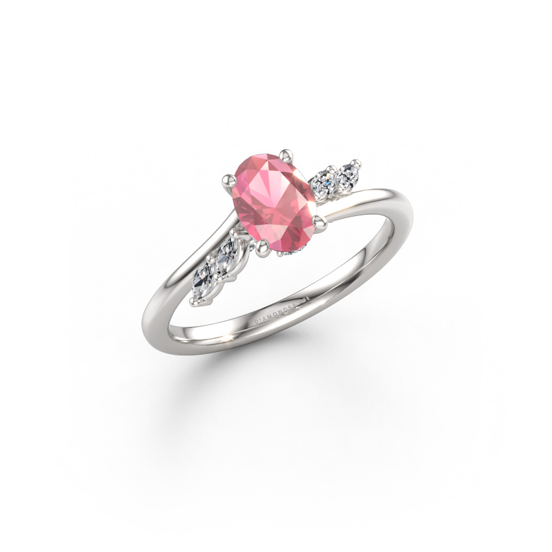 Immagine di Anello di fidanzamento Rosalee OVL 585 oro bianco Tormalina rosa 7x5 mm