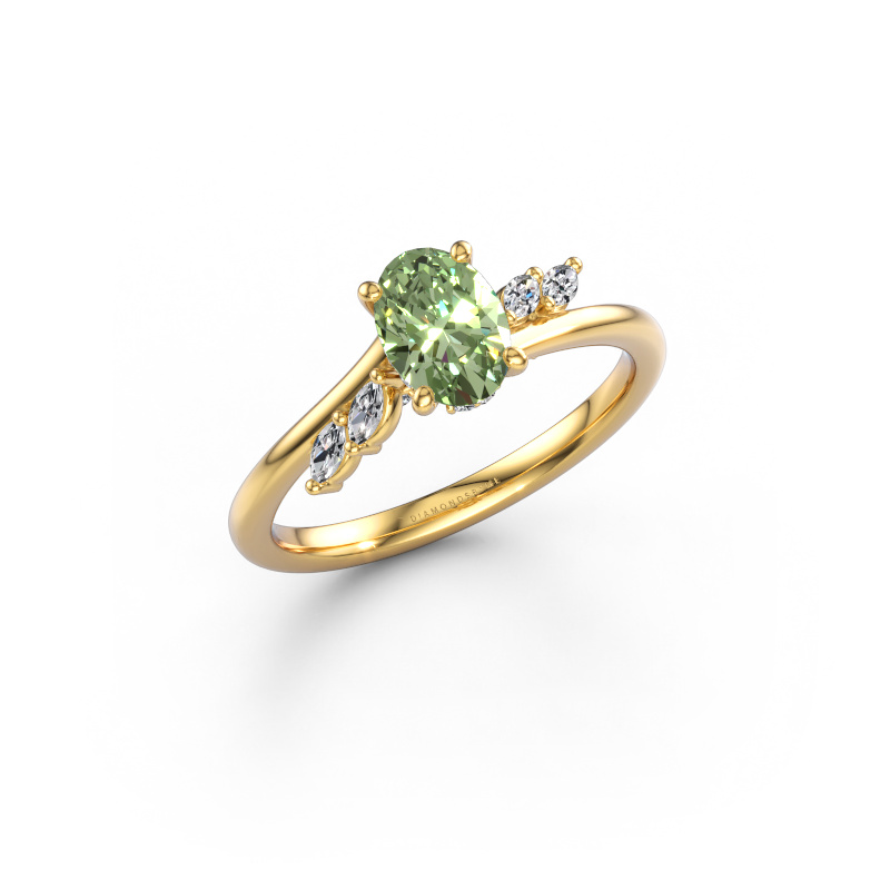 Image of Engagement ring Rosalee OVL 585 gold Green lab grown diamond 7x5 mm