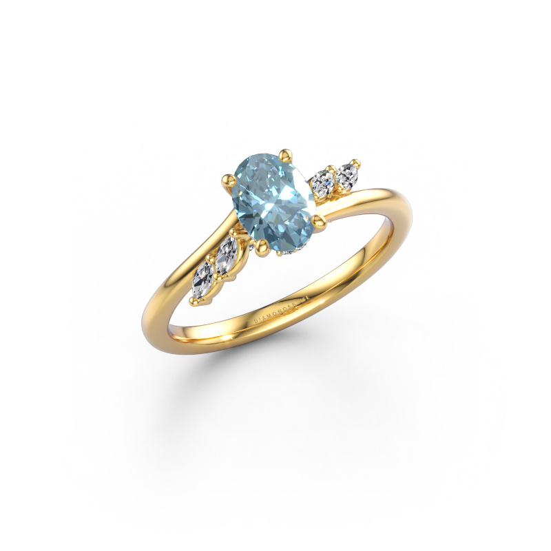 Image de Bague de fiançailles Rosalee OVL 585 or jaune Diamant synthétique bleu 7x5 mm
