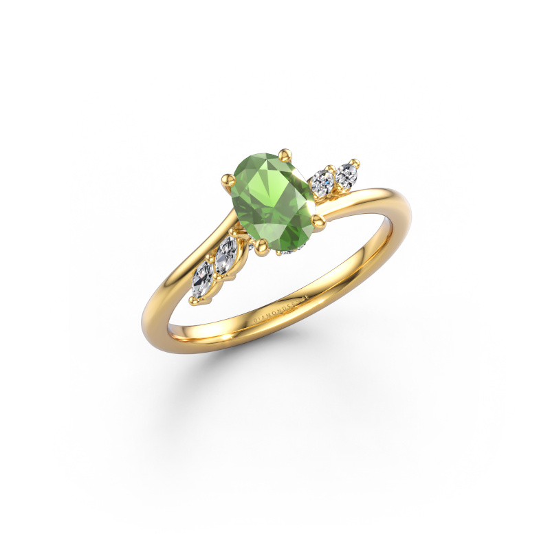 Afbeelding van Verlovingsring Rosalee OVL 585 goud Toermalijn groen 7x5 mm