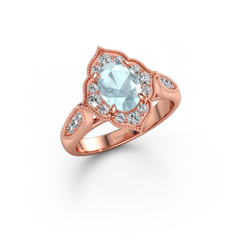 Bild av Förlovningsring Rosan 585 roséguld Akvamarin 8x6 mm