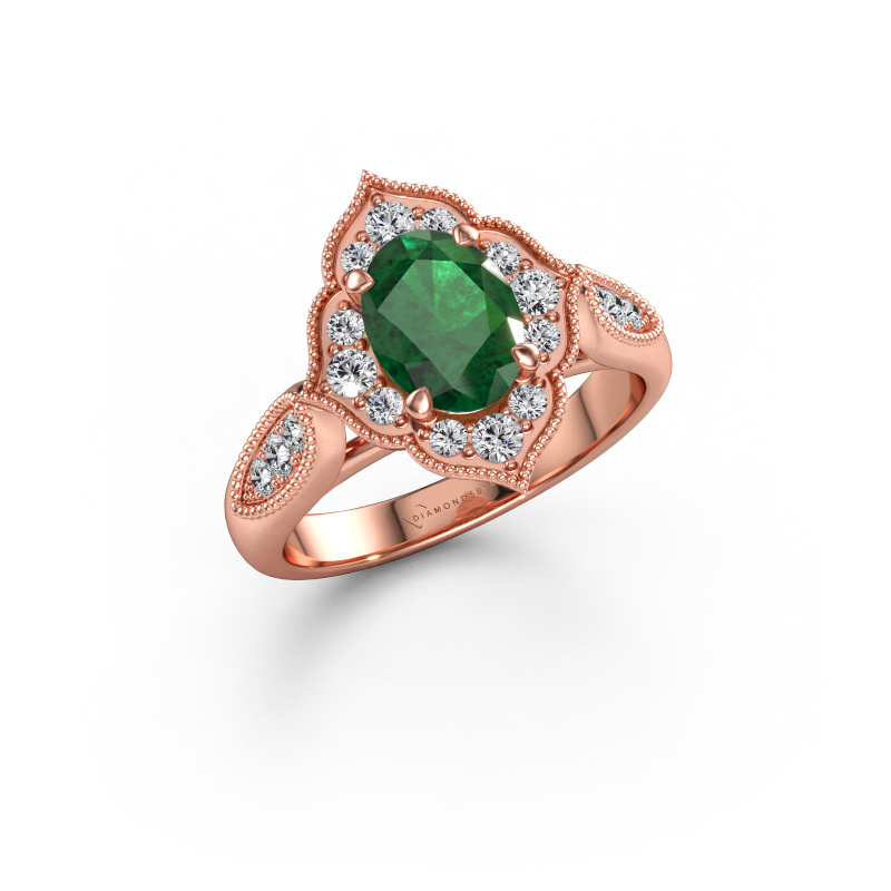 Bild av Förlovningsring Rosan 585 roséguld Smaragd 8x6 mm