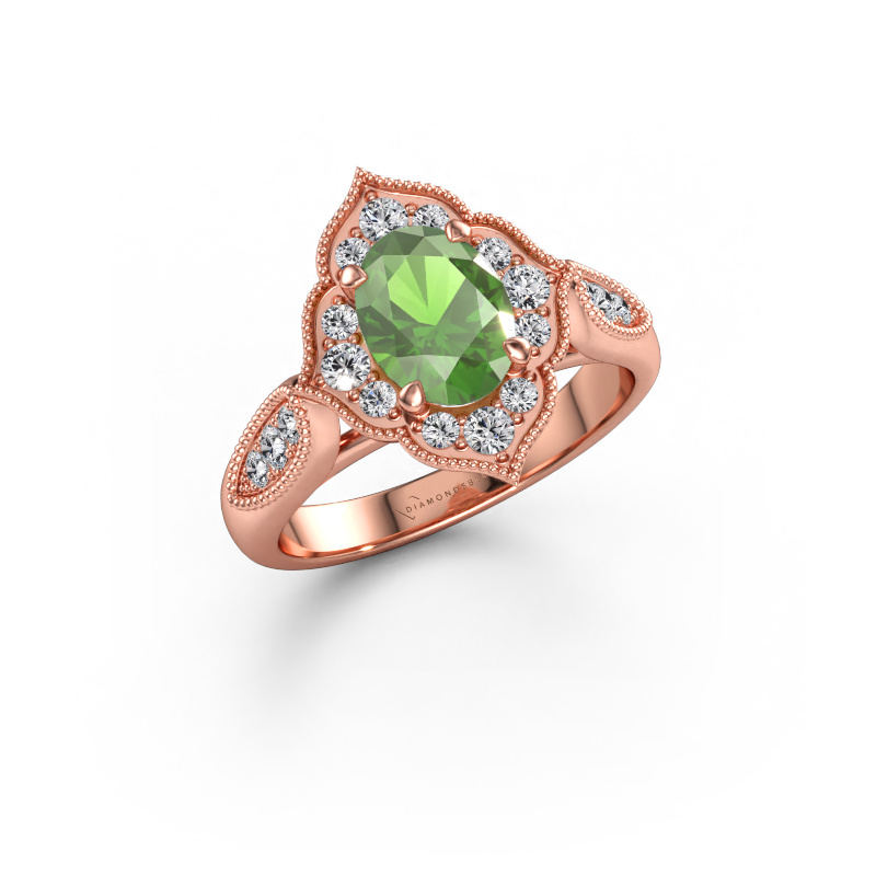 Immagine di Anello di fidanzamento Rosan 585 oro rosa Tormalina verde 8x6 mm