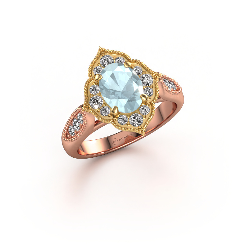 Bild von Verlobungsring Rosan 585 Roségold Aquamarin 8x6 mm