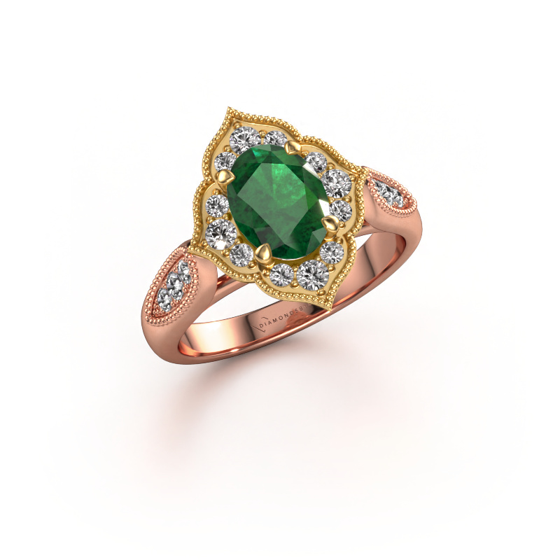 Image of Engagement ring Rosan 585 rose gold Emerald 8x6 mm