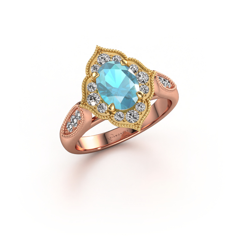 Image of Engagement ring Rosan 585 rose gold Blue topaz 8x6 mm