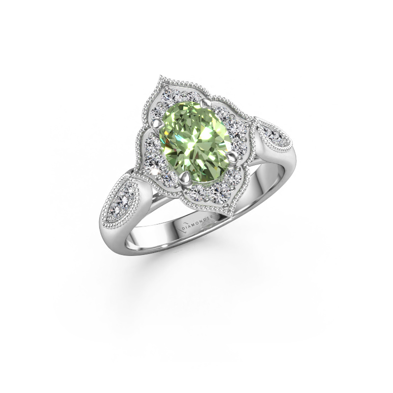 Image of Engagement ring Rosan 950 platinum Green lab grown diamond 8x6 mm