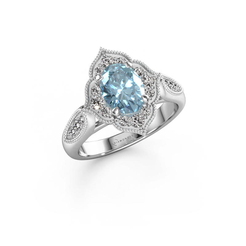 Image of Engagement ring Rosan 950 platinum Blue lab grown diamond 8x6 mm