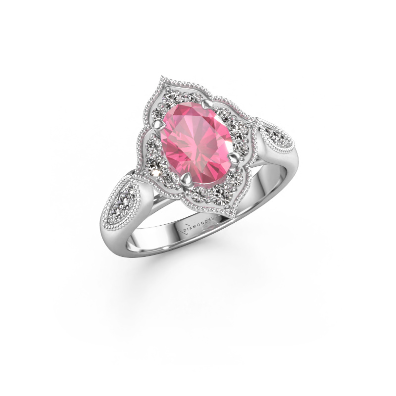 Image of Engagement ring Rosan 950 platinum Pink sapphire 8x6 mm