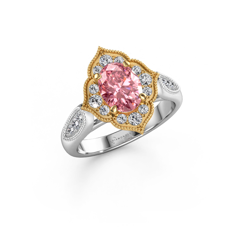 Afbeelding van Verlovingsring Rosan 585 Witgoud Roze lab grown diamant 8x6 mm