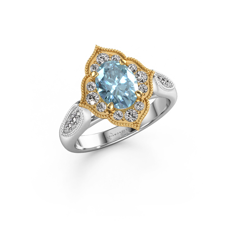 Image of Engagement ring Rosan 585 white gold Blue lab grown diamond 8x6 mm