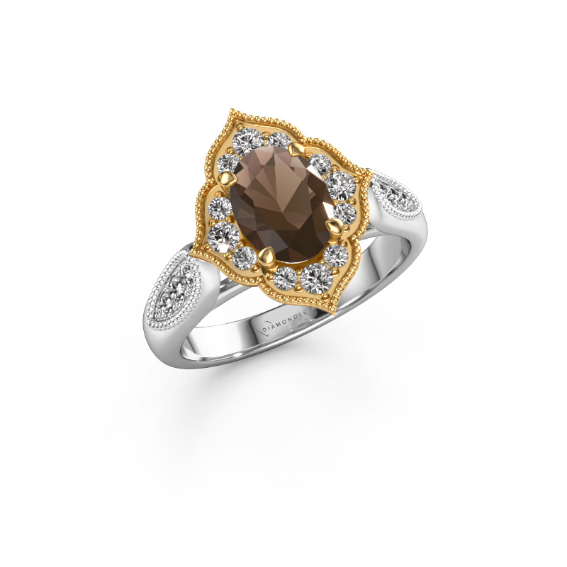 Image de Bague de fiançailles Rosan 585 or blanc Quartz fumé 8x6 mm