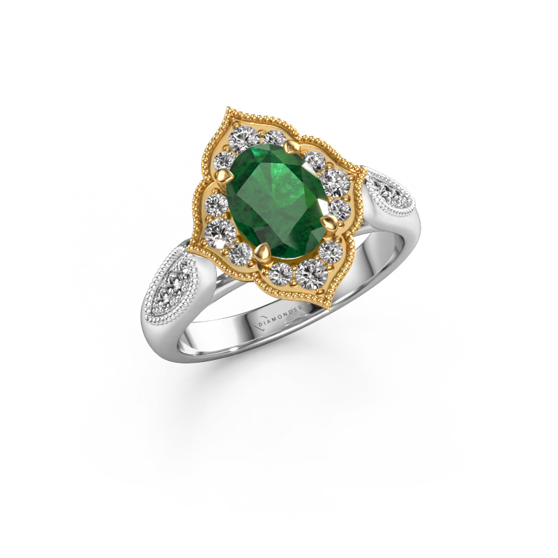 Image of Engagement ring Rosan 585 white gold Emerald 8x6 mm