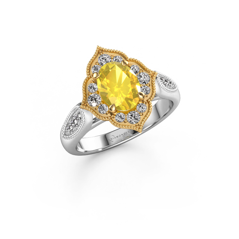 Image de Bague de fiançailles Rosan 585 or blanc Saphir jaune 8x6 mm