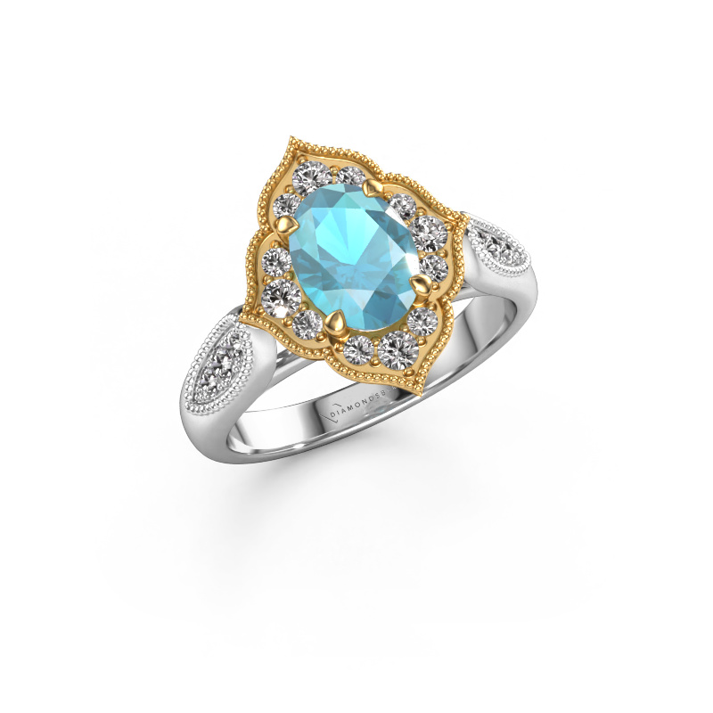 Bild von Verlobungsring Rosan 585 Weißgold Blau Topas 8x6 mm