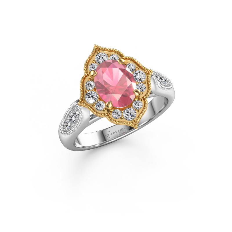 Afbeelding van Verlovingsring Rosan 585 witgoud Toermalijn pink 8x6 mm