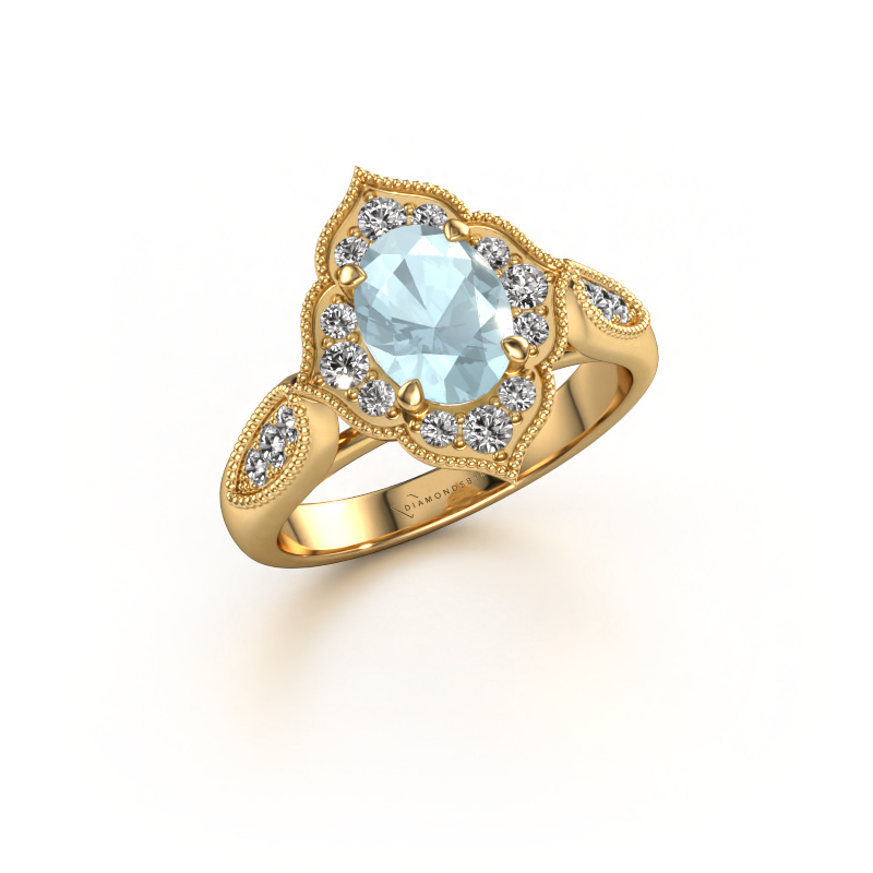 Image de Bague de fiançailles Rosan 585 or jaune Aigue-marine 8x6 mm