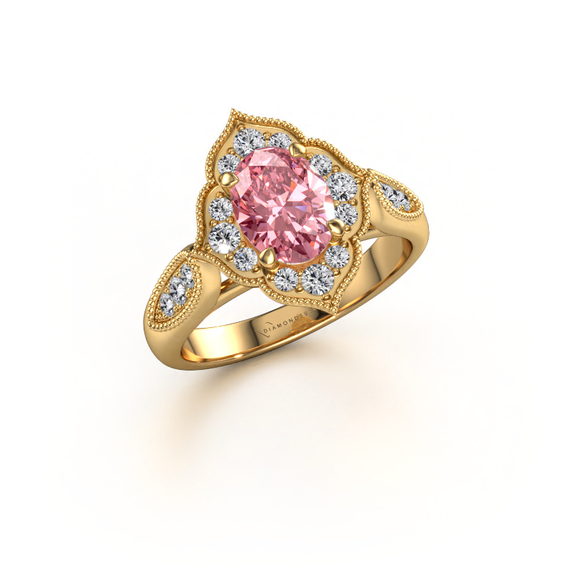 Image of Engagement ring Rosan 585 gold Pink lab grown diamond 8x6 mm