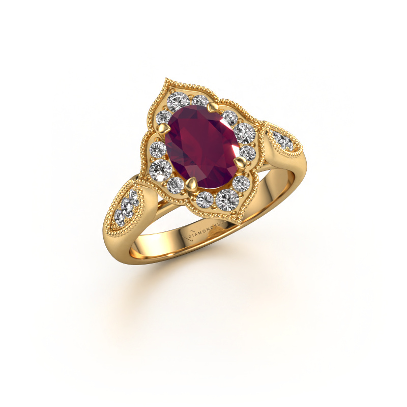 Image of Engagement ring Rosan 585 gold Rhodolite 8x6 mm