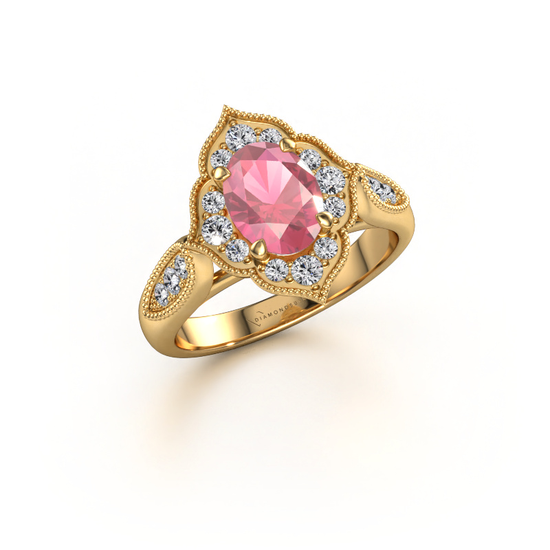 Afbeelding van Verlovingsring Rosan 585 Goud Toermalijn pink 8x6 mm