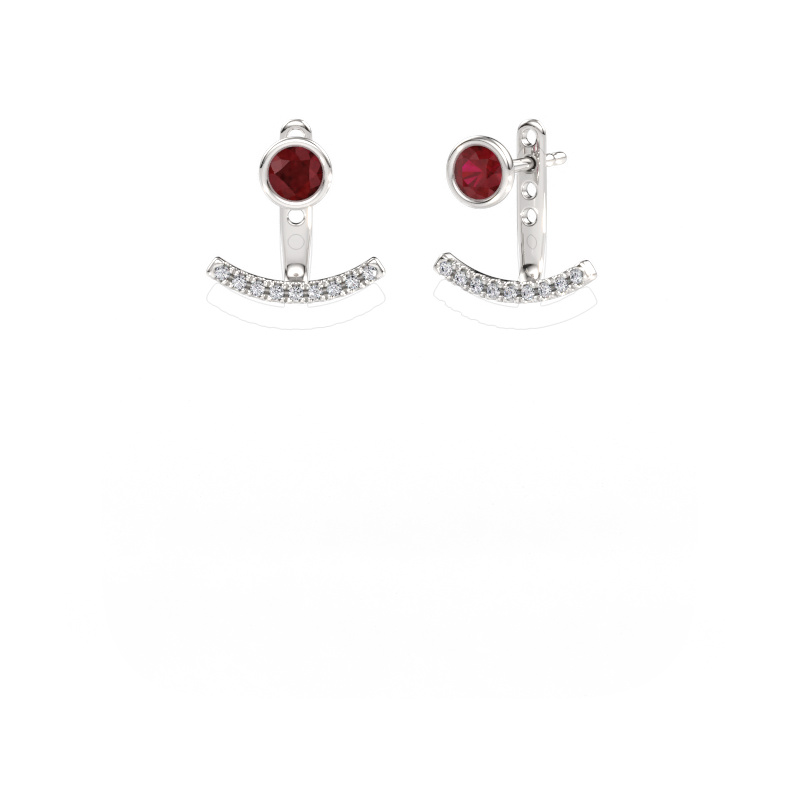 Image de Boucles d'oreilles Rosetta 585 or blanc Rubis 4 mm