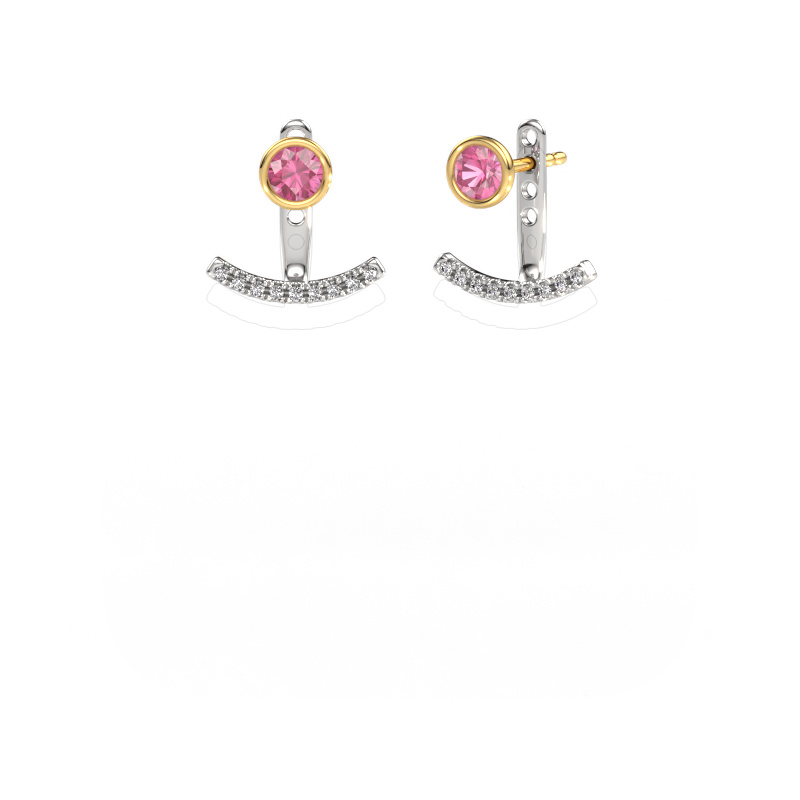 Image de Boucles d'oreilles Rosetta 585 or blanc Saphir rose 4 mm