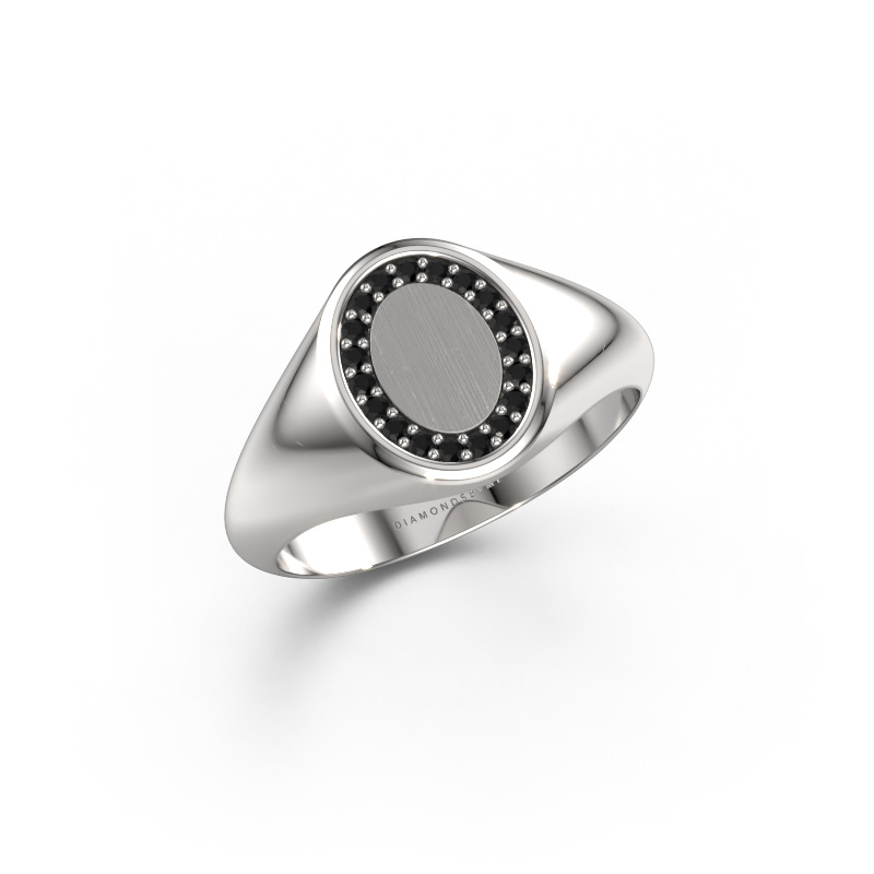 Image de Chevalière Rosy Oval 1  585 or blanc Diamant noir 0.17 crt