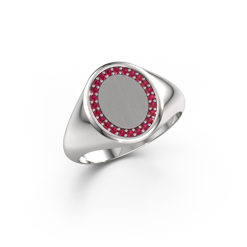 Image of Signet ring Rosy Oval 2 585 white gold Ruby 1.2 mm