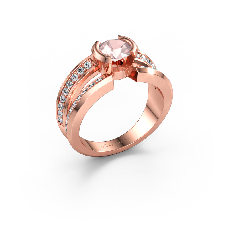 Bild av Herrring Rowan 585 roséguld Champagnefärgad morganit 6.5 mm
