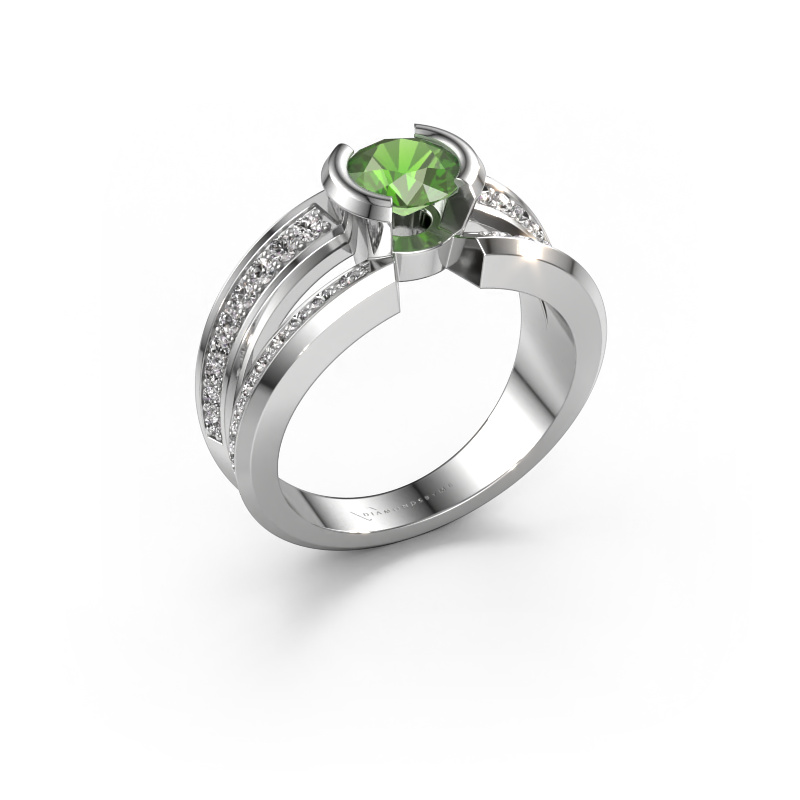 Image of Men's ring Rowan 585 white gold Tourmaline green 6.5 mm