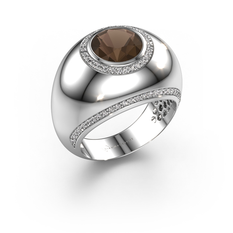 Image of Ring Roxann 585 white gold Smokey quartz 8 mm