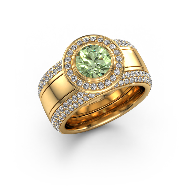 Image de Bague Roxie 585 or jaune Diamants synthétiques vert 6.5 mm
