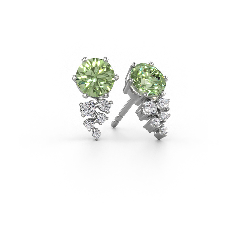 Afbeelding van Oorbellen Royce 585 Witgoud Groene lab grown diamant 6 mm